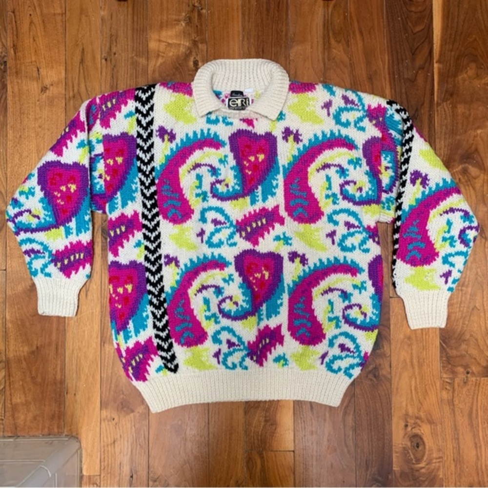 Vintage EIR Sports Sun Valley Wool hand knitted sweater colorful M
